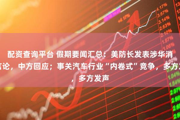 配资查询平台 假期要闻汇总：美防长发表涉华消极言论，中方回应；事关汽车行业“内卷式”竞争，多方发声
